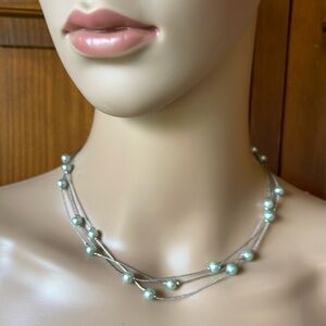 Lia Sophia Triple Silver Tone Chain with Mint Green glass beads